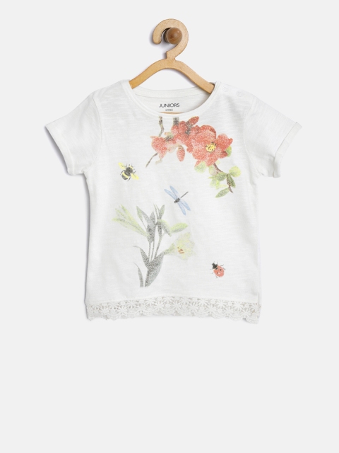 Juniors by Lifestyle Girls Off-White Floral Print Top