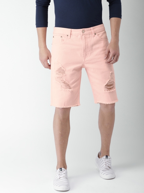 FOREVER 21 Men Pink Solid Regular Fit Denim Shorts