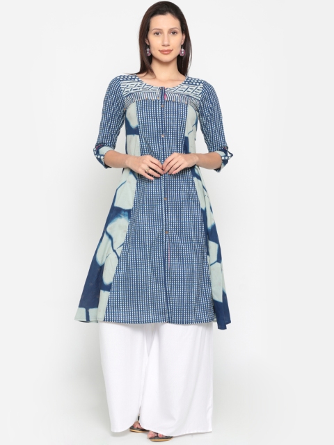 Span Women Blue Printed A-Line Kurta