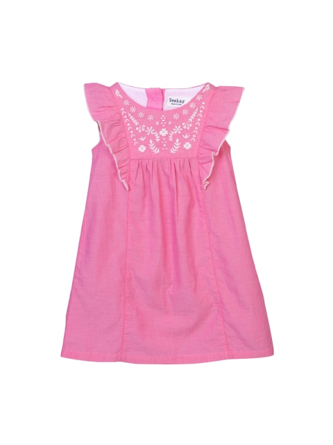 Beebay Girls Pink Solid Fit and Flare Dress
