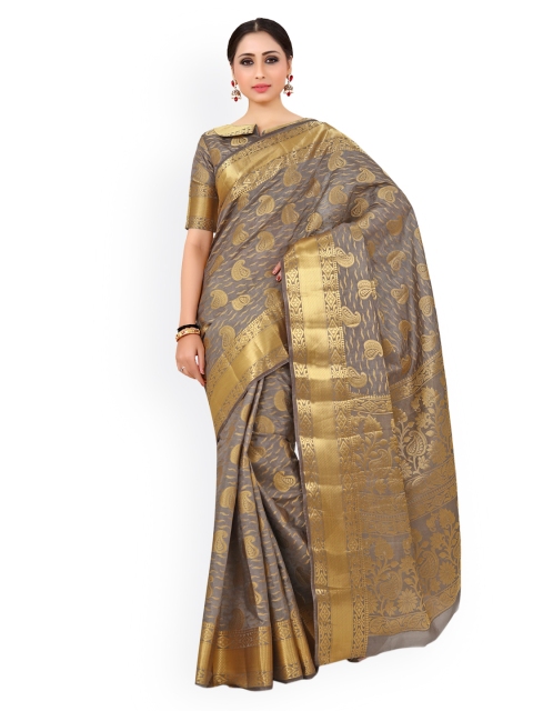 MIMOSA Taupe Art Silk Woven Design Kanjeevaram Saree