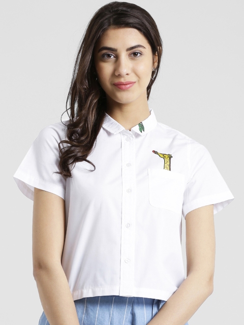 Zink London Women White Solid Shirt Style Top