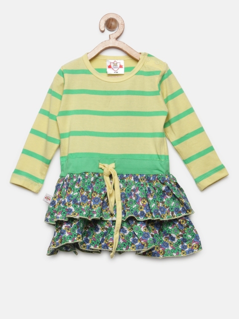 Baby League Girls Yellow & Green Striped Drop-Waist Dress