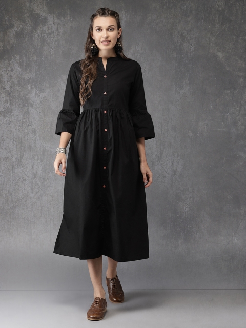 Anouk Women Black Solid A-Line Dress