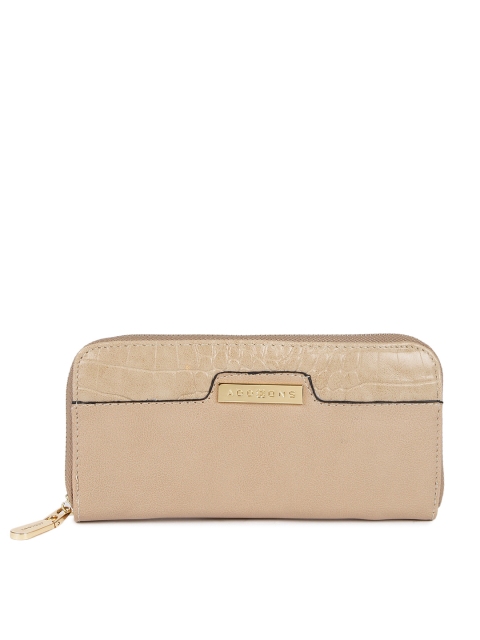 Addons Women Beige Solid Zip Around Wallet
