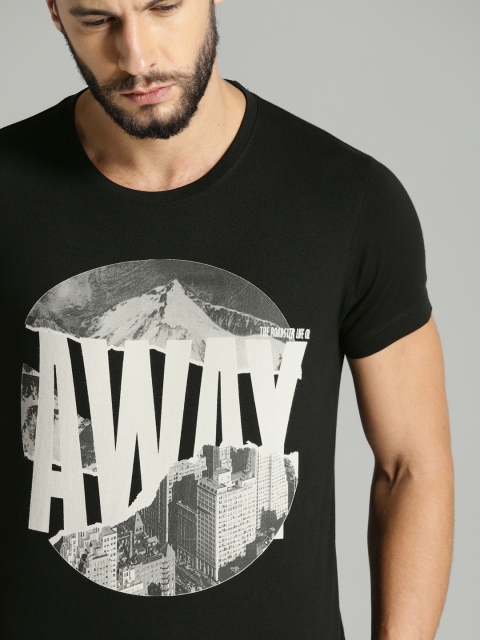Roadster Men Black Printed Round Neck T-shirt