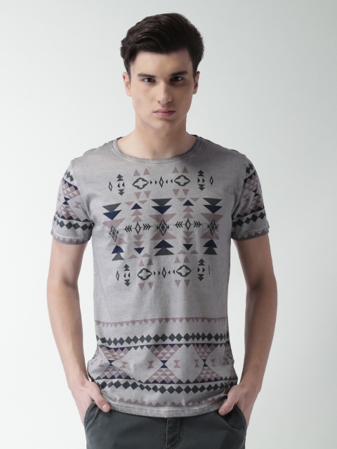 Blue Saint Men Grey Printed Round Neck T-shirt
