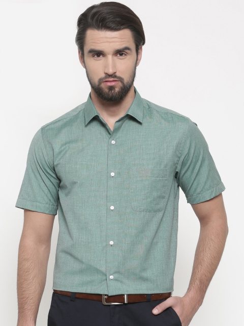 Peter England Men Green Slim Fit Solid Formal Shirt
