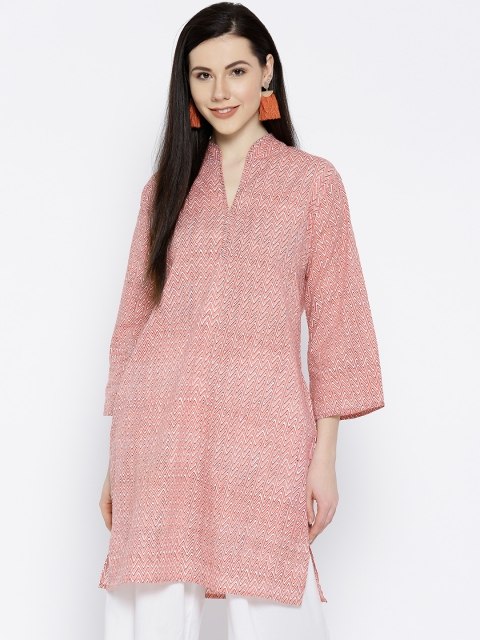 ANAN Peach-Coloured & White Chevron Print Tunic