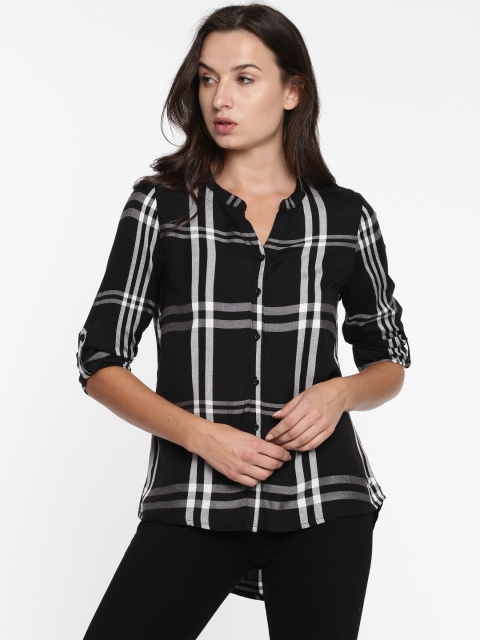 U.S. Polo Assn. Women Black Checked Shirt Style Top