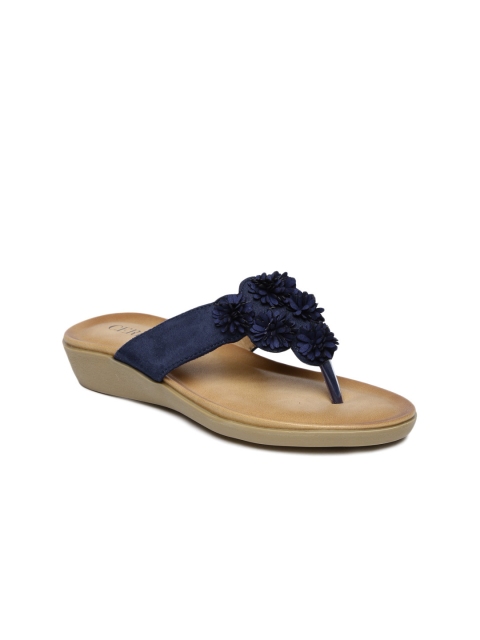 CERIZ Women Navy Blue Solid Synthetic Open Toe Flats