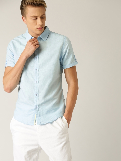 United Colors of Benetton Men Blue Slim Fit Solid Casual Shirt