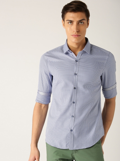 United Colors of Benetton Men Blue Slim Fit Self Design Casual Shirt