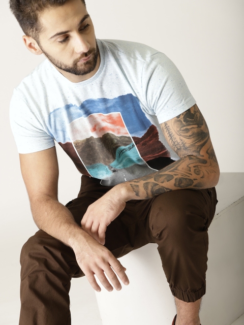 United Colors of Benetton Men Blue Printed Round Neck T-shirt