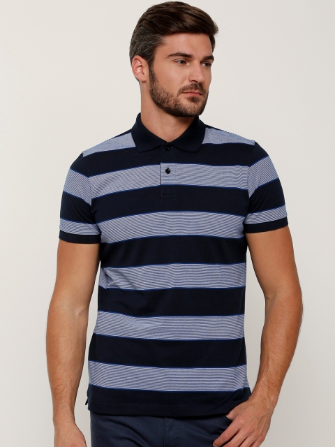 Splash Men Blue Striped Polo Collar T-shirt