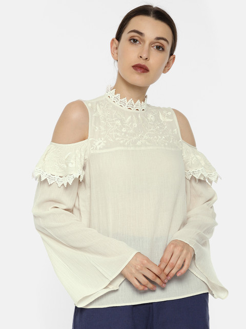 Vero Moda Women Cream-Coloured Solid Pure Cotton Top 
Vero Moda Women Cream-Coloured Solid Pure Cotton Top