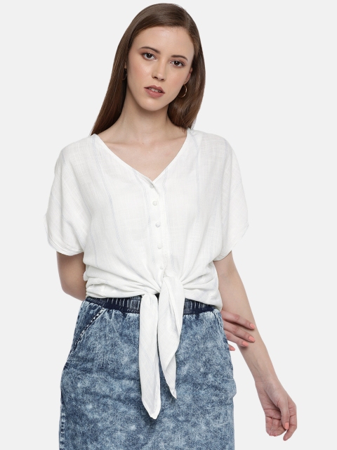 Vero Moda Women White & Blue Striped Shirt Style Pure Cotton Top With Waist Tie-Up Detail
Vero Moda Women White & Blue Striped Shirt Style Pure Cotton Top With Waist Tie-Up Detail