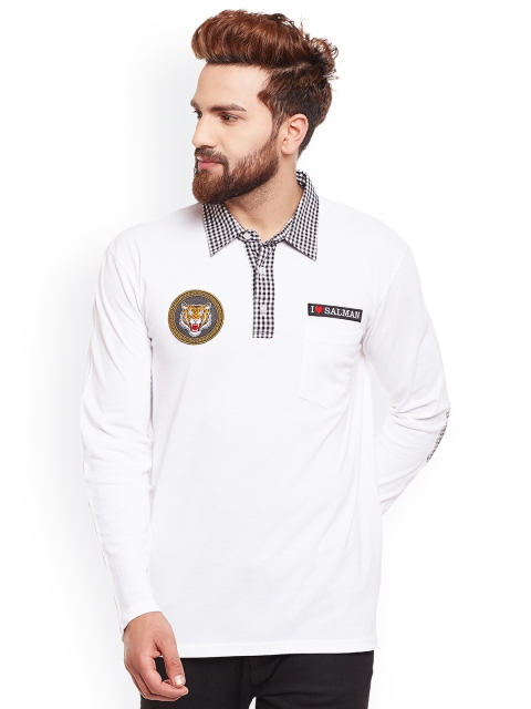 Hypernation Men White Solid Polo Collar T-shirt