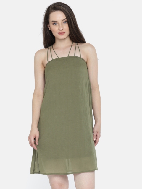 Vero Moda Women Olive Green Solid A-Line Dress