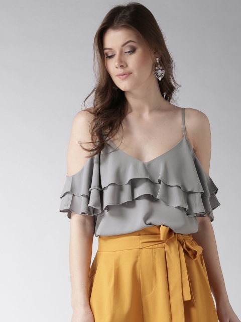FOREVER 21 Women Grey Solid Layered Top