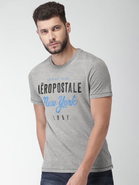 Aeropostale Men Grey Printed Round Neck T-shirt