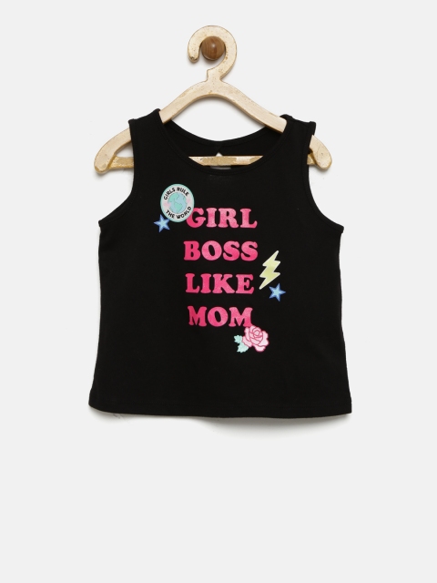 The Childrens Place Girls Black Printed Tank Top