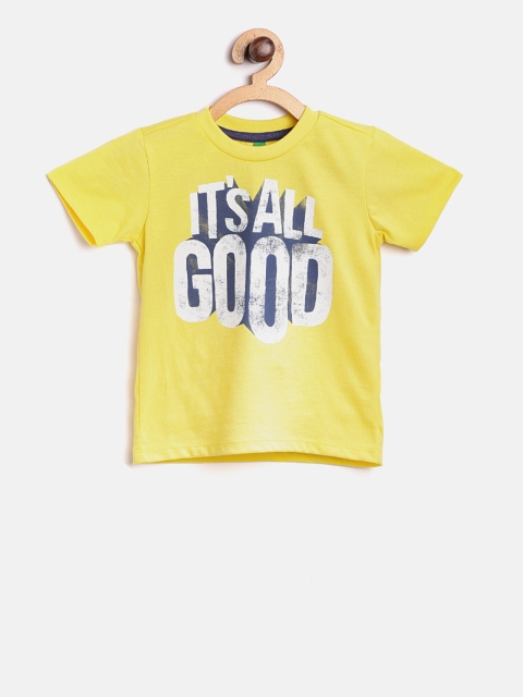 United Colors of Benetton Boys Yellow Printed Round Neck T-shirt