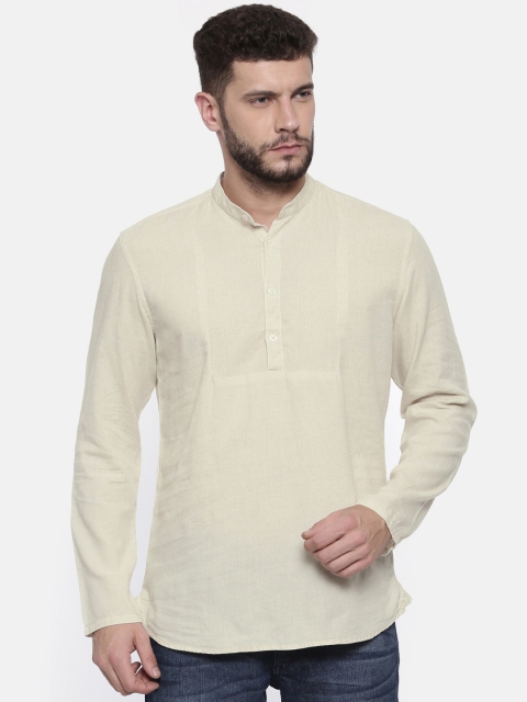 British Club Men Beige Solid Slim Fit Kurta