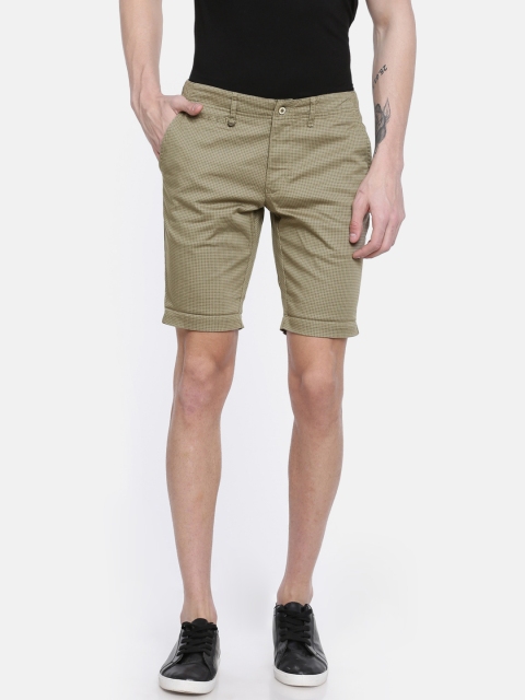 Park Avenue Men Green Solid Slim Fit Regular Shorts