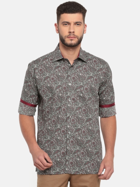 ColorPlus Men Grey & Maroon Neo Classic Fit Printed Casual Shirt