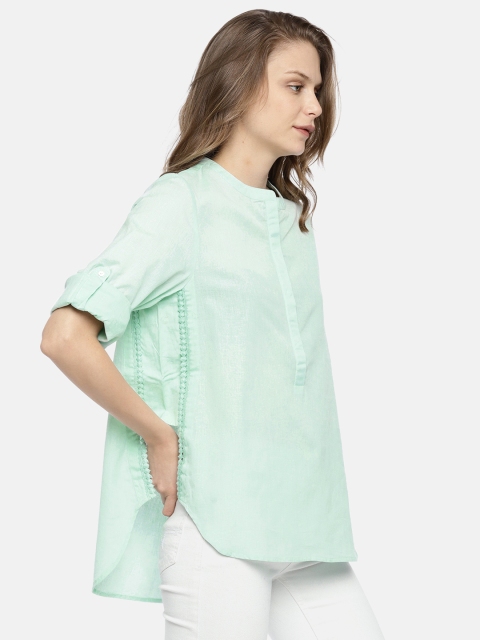 ELLE Women Sea Green Solid Shirt Style Top