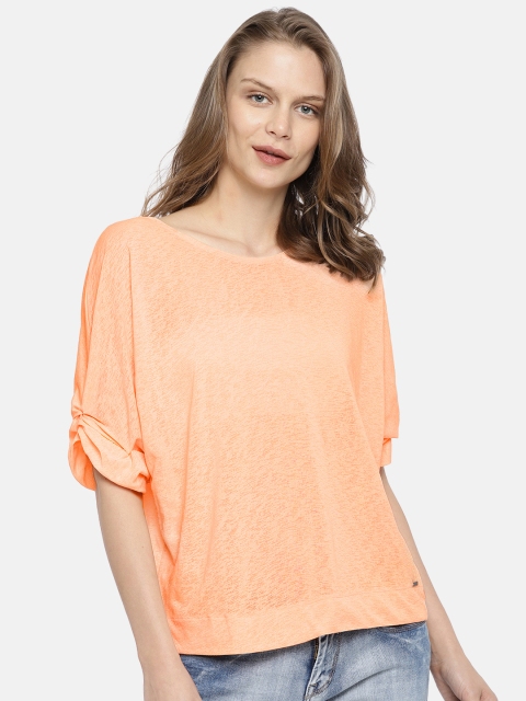 ELLE Women Coral Pink Solid Top