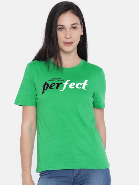 ONLY Women Green Printed Round Neck T-shirt