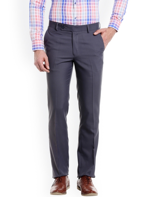 Solemio Men Grey Slim Fit Solid Formal Trousers
