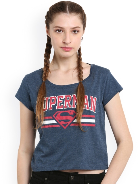 Free Authority Superman featured Blue Tshirt for Women, Navy blue