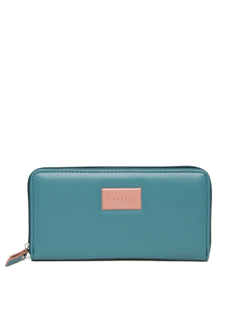 Caprese Women Blue Solid Three Fold Wallet