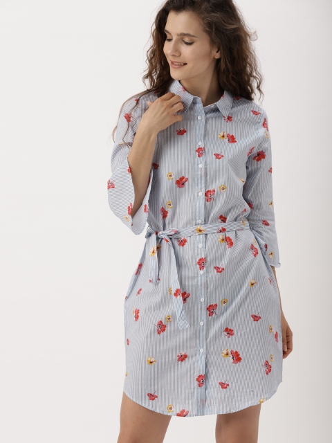 DressBerry Women Blue Striped A-Line Dress
