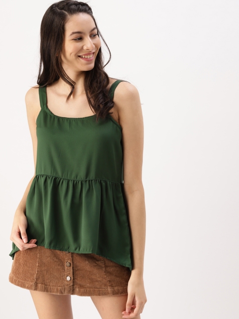 DressBerry Women Olive Green Solid A-Line Top