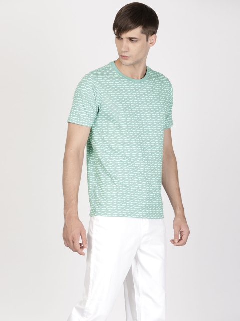 ether Men Blue Printed Round Neck T-shirt
