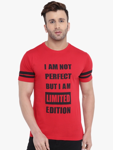 GRITSTONES Men Red Printed Round Neck T-shirt