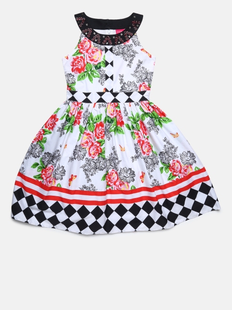 Tiny Girl White Printed Fit and Flare Dress