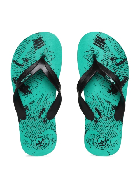 Woodland Men Black & Green Printed Thong Flip-Flops