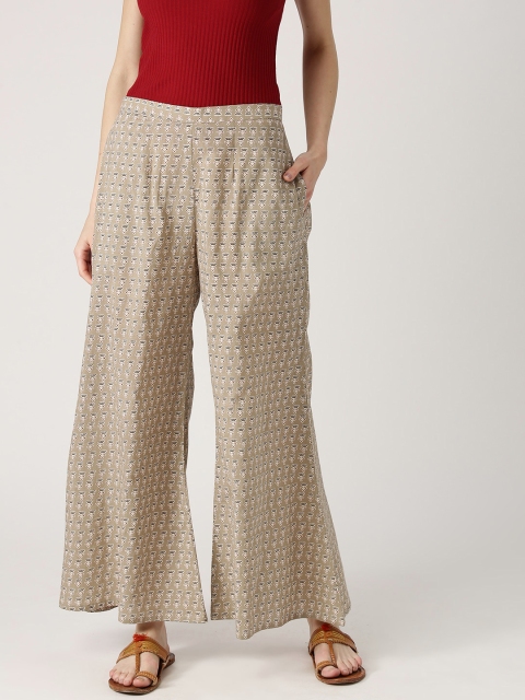 Libas Women Beige Flared Printed Palazzos