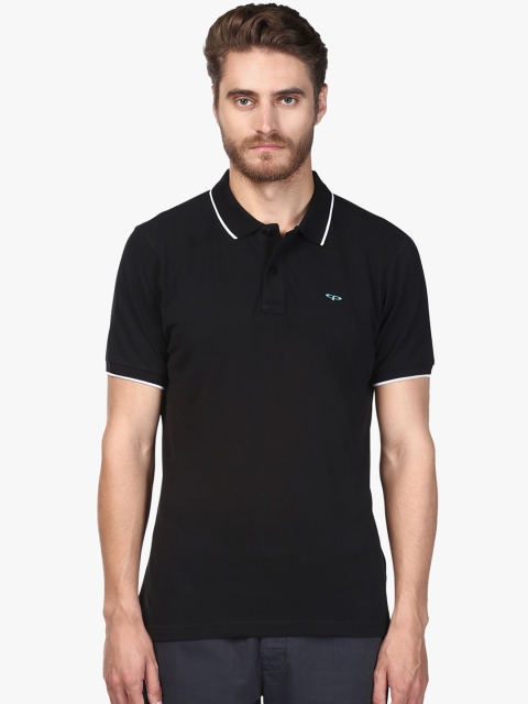 ColorPlus Men Black Solid Polo Collar T-shirt