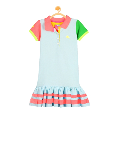 Cherry Crumble Girls Blue Solid Drop-Waist Dress
