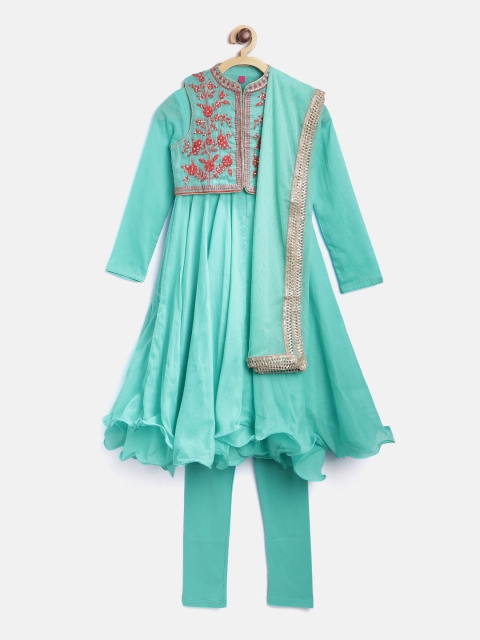 Biba Girls Turquoise Blue & Orange Solid Kurta with Ethnic Jacket, Churidar & Dupatta
Biba Girls Turquoise Blue & Orange Solid Kurta with Ethnic Jacket, Churidar & Dupatta