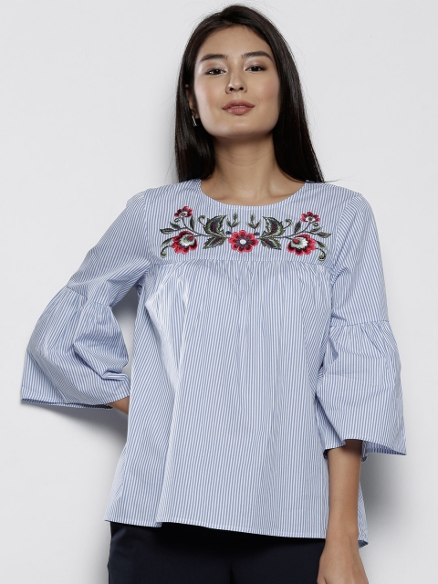 DOROTHY PERKINS Women Blue & White Striped A-Line Top