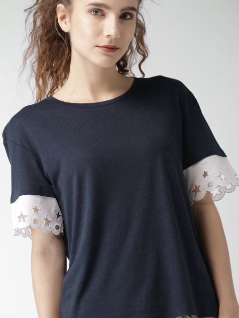 Tommy Hilfiger Women Navy Solid Top, Navy blue