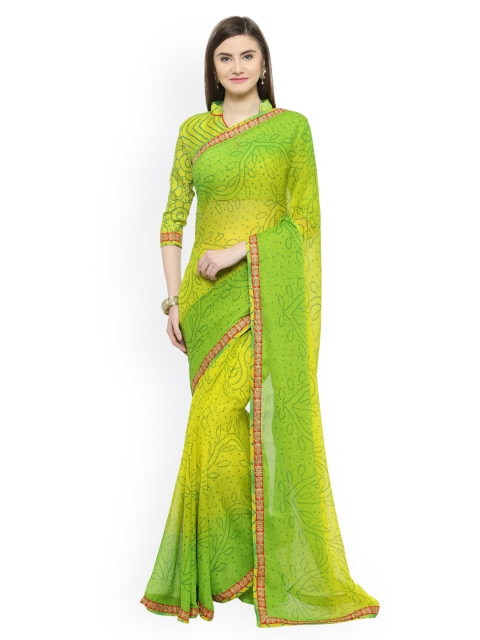 Shaily Green Printed Pure Chiffon Saree
