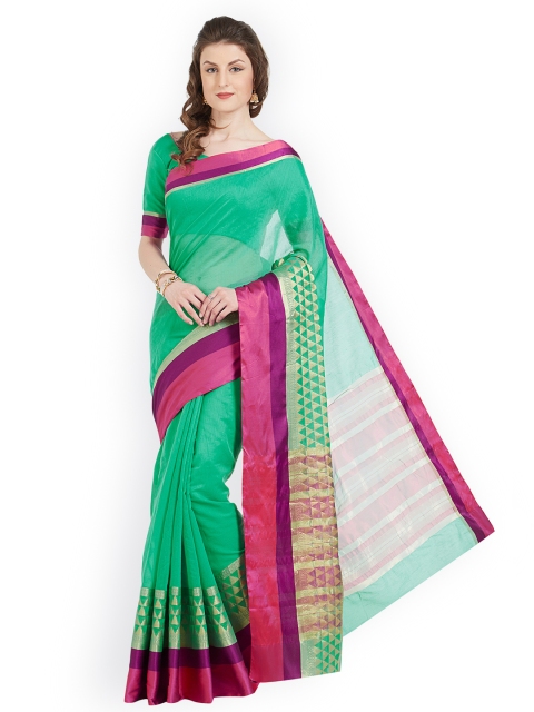 Kvsfab Green & Multicoloured Silk Cotton Woven Design Saree
